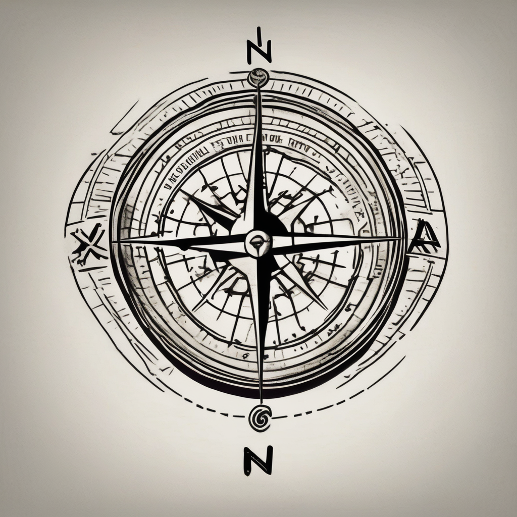 Compass on the back of the palm in the shape of Nigeria with longitude written on the top and latitude written on the bottom. Draw lines from a treasure map connecting from the arm to the tattoo glitter tattoo, diseño de tatuaje Old school generado con IA